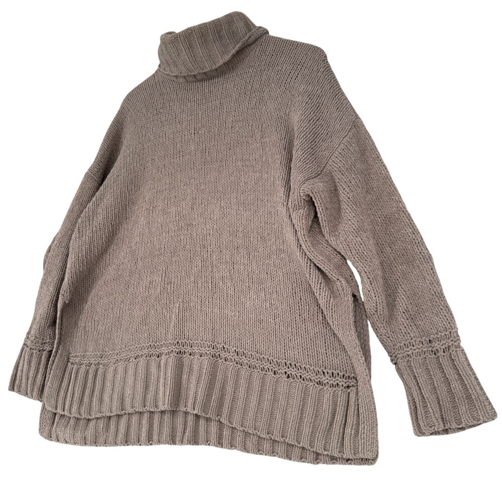 Aerie Oversized Turtleneck Sweater XS Taupe Chenille Knit Cozy Soft Slouchy Boho - Picture 3 of 12